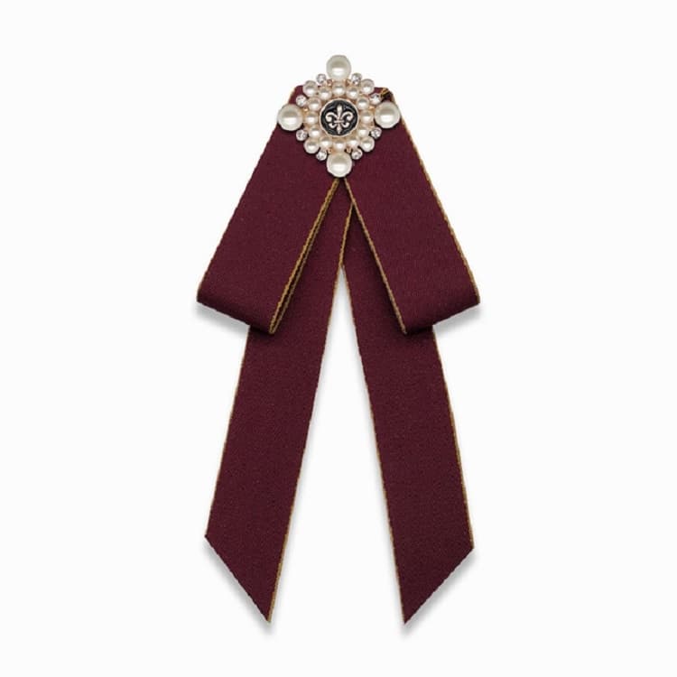 Accessori per abbigliamento Unisex con fiocco a perla e nodo a farfalla in tessuto, versione con spilla a perno (Vino rosso)