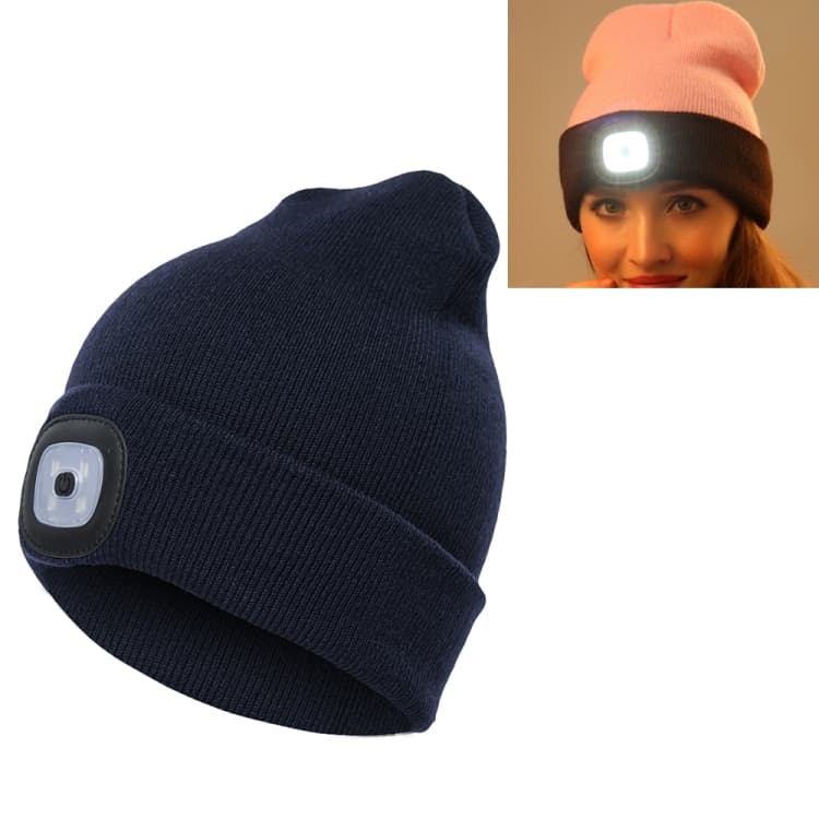 Cappello invernale caldo unisex in poliacrilonitrile per adulti con 4 luci LED, batteria a bottone (blu scuro) - Immagine 1