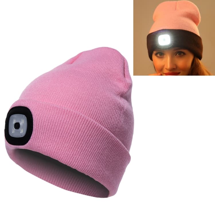 Cappello invernale caldo unisex in poliacrilonitrile per adulti con 4 luci LED, batteria a bottone (Rosa) - Immagine 1