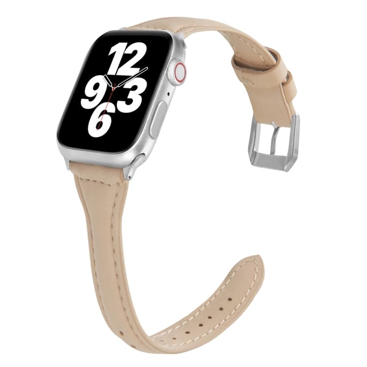 Cinturino per orologio sottile in pelle a forma di T universale per Apple Watch Series 7 41mm / 6 & SE & 5 & 4 40mm / 3 & 2 & 1 38mm (Beige) - Immagine 1