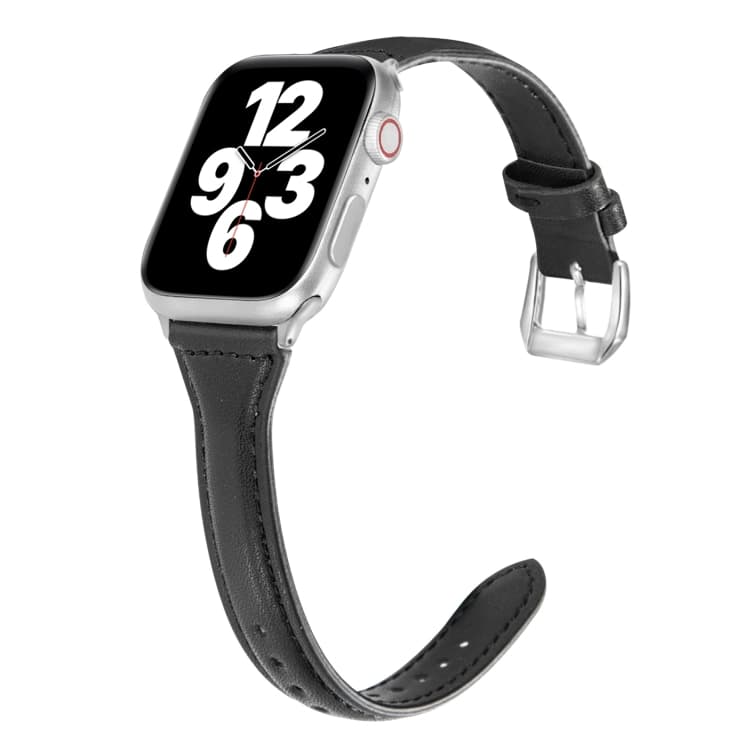 Cinturino per orologio sottile in pelle a forma di T universale per Apple Watch Series 7 41mm / 6 & SE & 5 & 4 40mm / 3 & 2 & 1 38mm (Nero) - Immagine 1