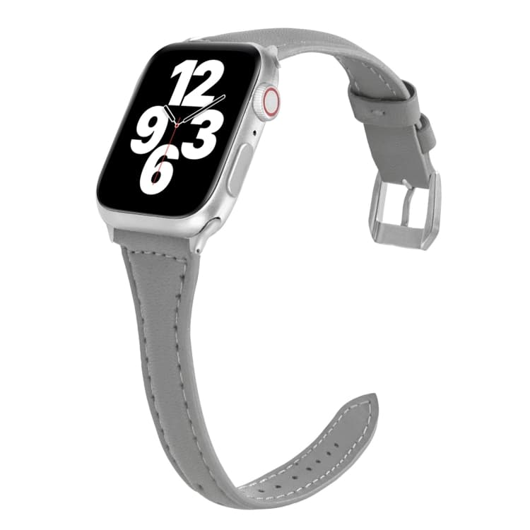 Cinturino per orologio sottile in pelle a forma di T universale per Apple Watch Series 7 41mm / 6 & SE & 5 & 4 40mm / 3 & 2 & 1 38mm (Grigio) - Immagine 1