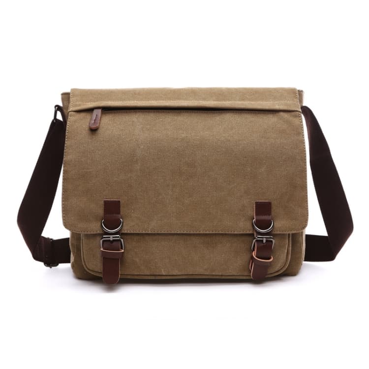 Versatile Canvas Shoulder Messenger Bag Business Computer Bag, Color: Khaki Large - Immagine 1