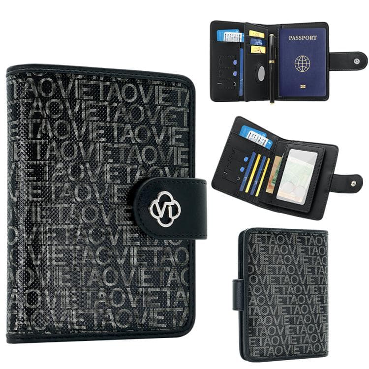 VIETAO VT-ZP-240 Multifunctional Leather Passport Card Holder(Black Grey) - Immagine 1