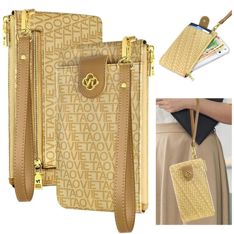 VIETAO VT-ZP-242 Multifunctional Leather Phone Bag with Lanyard(Milk Tea) - Immagine 1