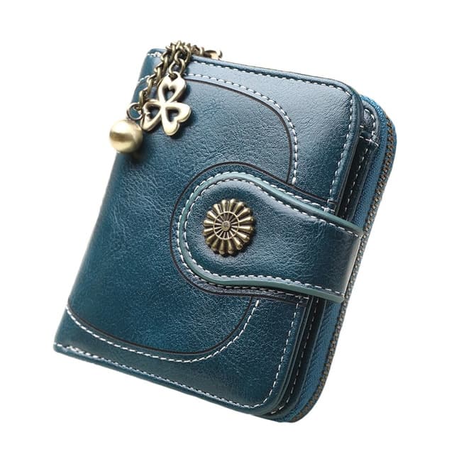 Vintage Button Phone Purses Women Wallets Female Purse Leather Brand Retro Ladies Long Zipper Woman Wallet Card Clutch(Short green) - Immagine 1