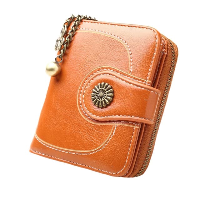 Vintage Button Phone Purses Women Wallets Female Purse Leather Brand Retro Ladies Long Zipper Woman Wallet Card Clutch(Short orange) - Immagine 1