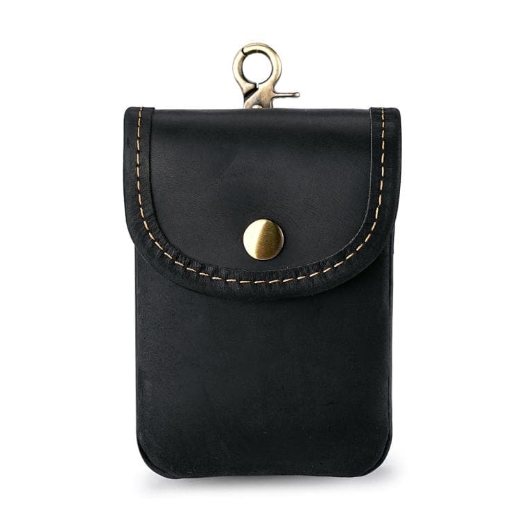 Vintage Genuine Leather Men Small Waist Bag Cigarette Case Keys Coin Purse(Black) - Immagine 1
