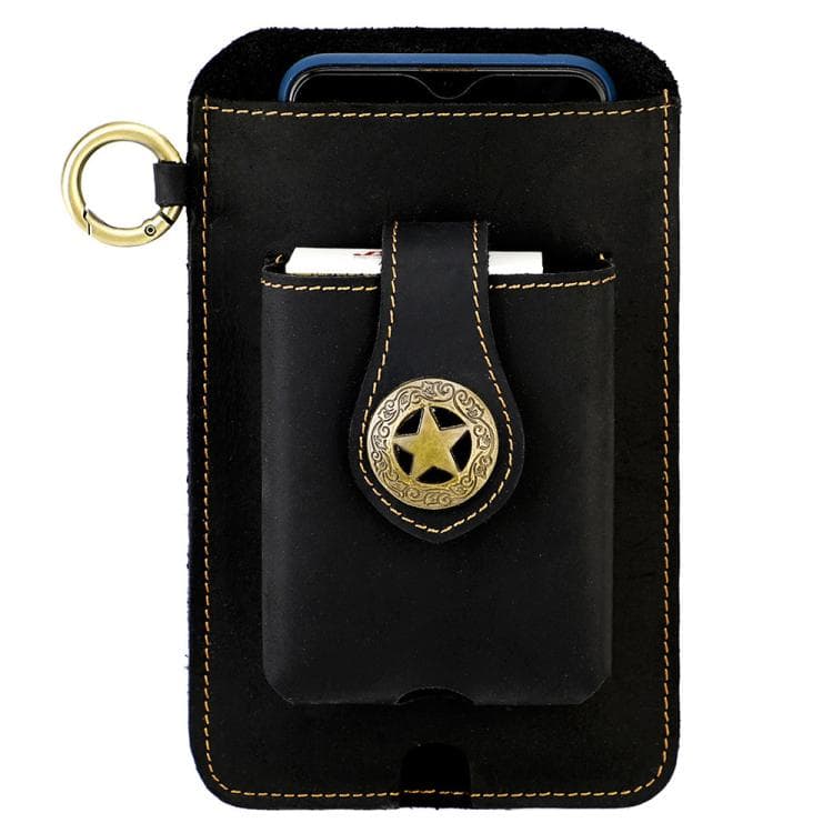 Vintage Genuine Leather Men Waist Bag Outdoor Work Mobile Phone Belt Pouch(Black) - Immagine 1