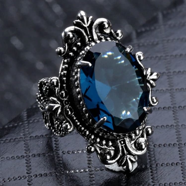 Anello vintage a forma di uovo d'oca con topazio blu mare, misura anello: 9 - Immagine 1
