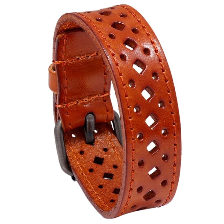 Bracciale in pelle vintage traforato personalizzato per ciclismo (Marrone chiaro) - Immagine 1
