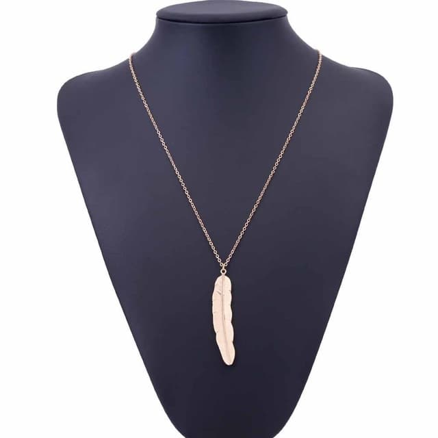 Collana lunga vintage con ciondolo a piuma semplice (Oro) - Immagine 1