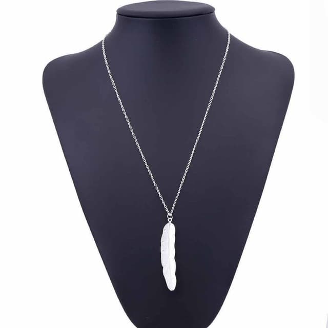 Collana lunga vintage con ciondolo a piuma semplice (Argento) - Immagine 1