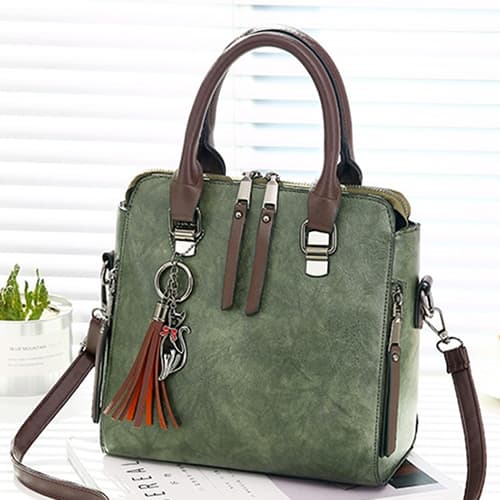 Vintage PU Leather Ladies HandBags Women Messenger Bags Totes Tassel Designer Crossbody Shoulder Bag Boston Hand Bags(Army Green) - Immagine 1