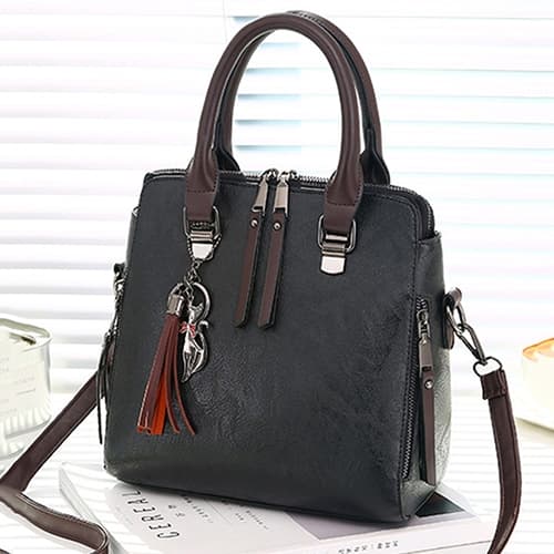 Vintage PU Leather Ladies HandBags Women Messenger Bags Totes Tassel Designer Crossbody Shoulder Bag Boston Hand Bags(Black) - Immagine 1