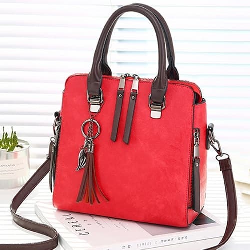 Vintage PU Leather Ladies HandBags Women Messenger Bags Totes Tassel Designer Crossbody Shoulder Bag Boston Hand Bags(Wine Red) - Immagine 1