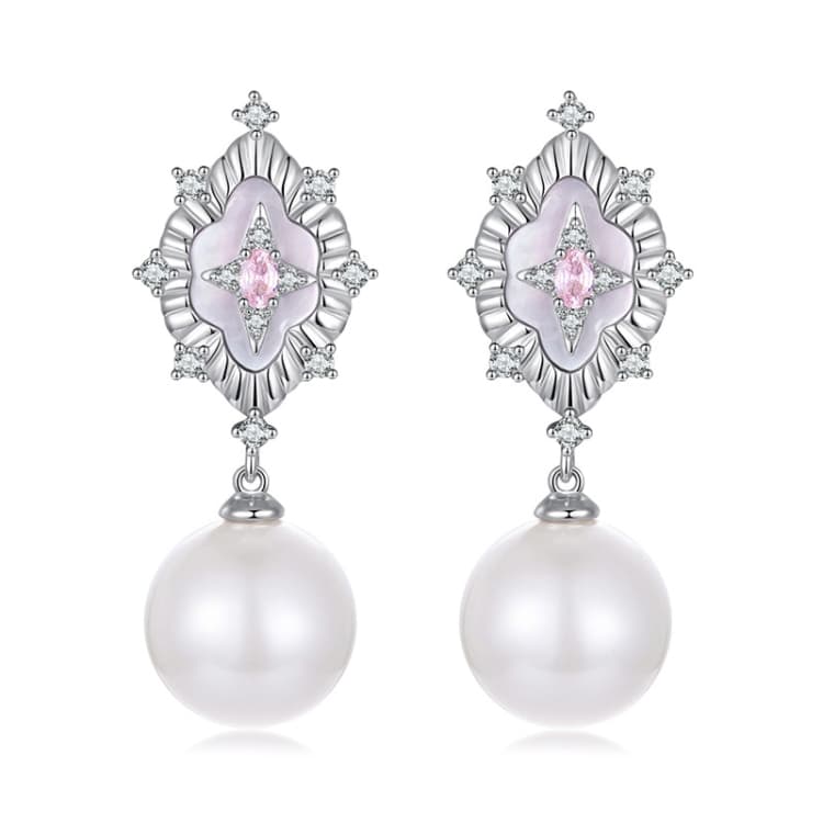 Orecchini vintage Starlight in rame placcato platino con perla di conchiglia (YIE246) - Immagine 1