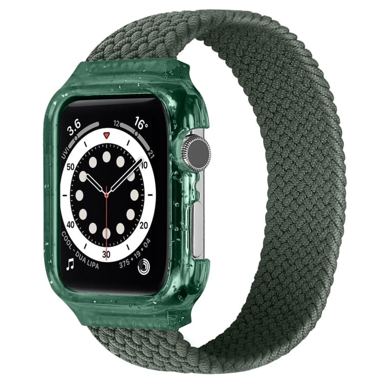 Cinturino per orologio intrecciato con cornice per Apple Watch Serie 7 45mm / 6 & SE & 5 & 4 44mm / 3 & 2 & 1 42mm, Lunghezza: 145mm (Verde Oliva Scuro) - Immagine 1