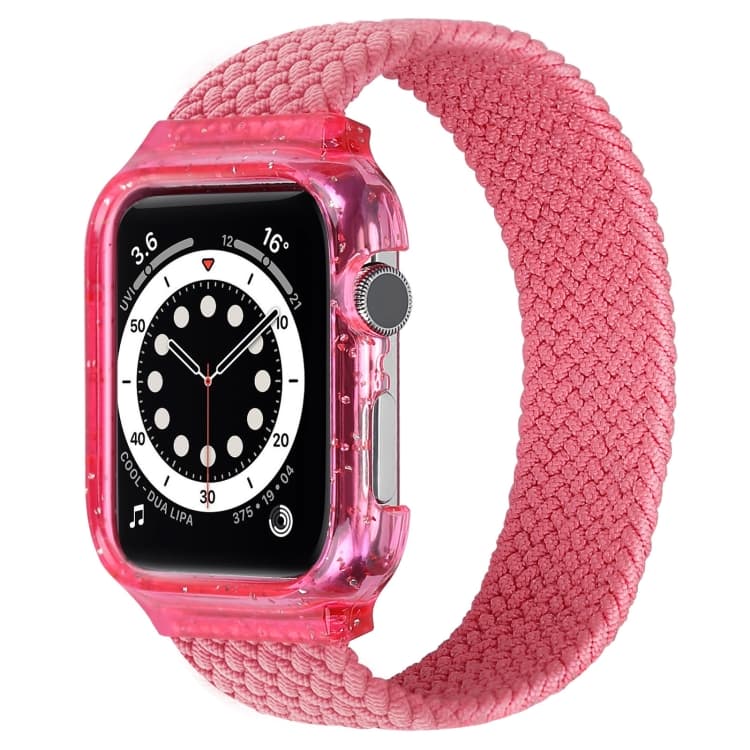 Cinturino per orologio intrecciato con cornice per Apple Watch Serie 7 45mm / & 6 & SE & 5 & 4 44mm, Lunghezza: 150mm (Rosa acceso) - Immagine 1