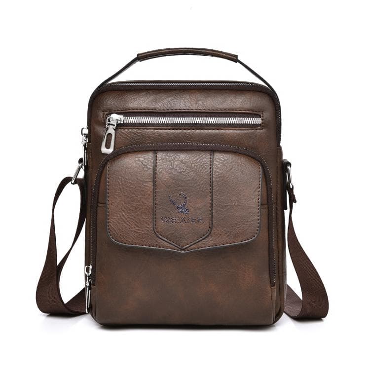 WEIXIER D1105 Men Business Shoulder Bag Retro Commuter Casual Handbag(Dark Brown) - Immagine 1