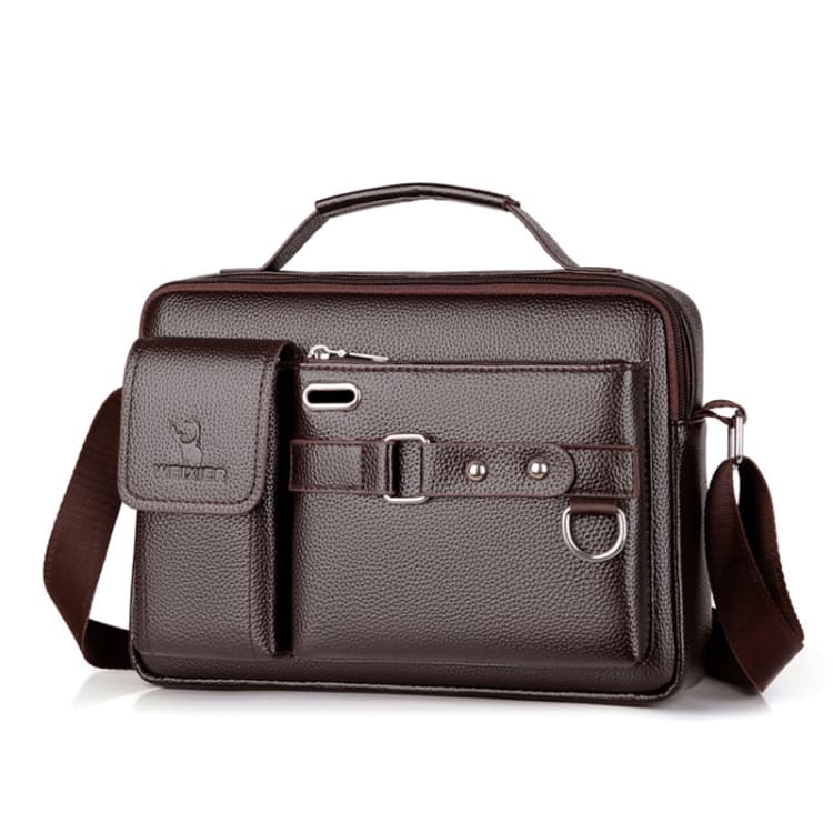 WEIXIER D235 Men Shoulder Bag Portable PU Leather Handbag(Litchi Texture Brown) - Immagine 1
