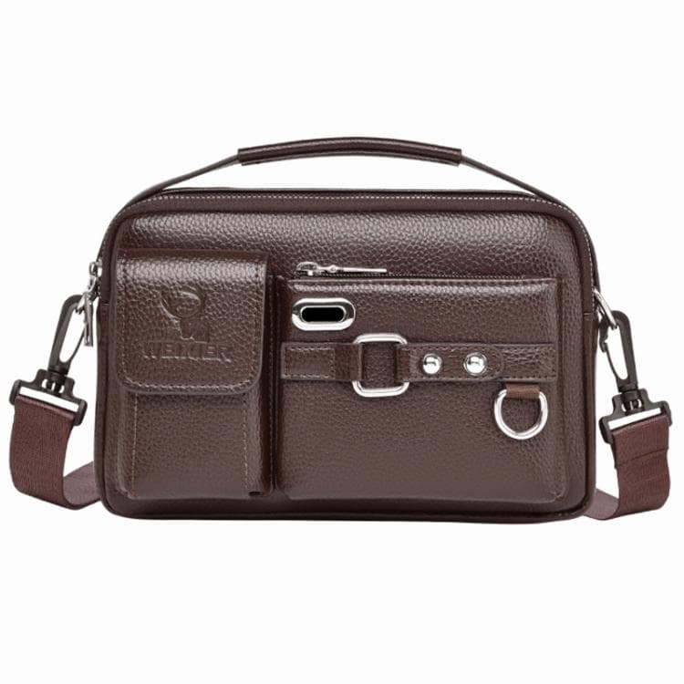 WEIXIER D898 Multi-Functional Men Crossbody Bag Portable Commuter Shoulder Bag, Spec: Lychee Grain Brown - Immagine 1