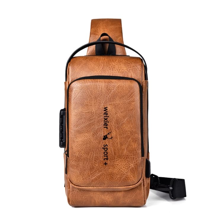 WEIXIER X318 Single Shoulder Crossbody Male Waterproof Anti-Theft Small Backpack(Light Brown) - Immagine 1