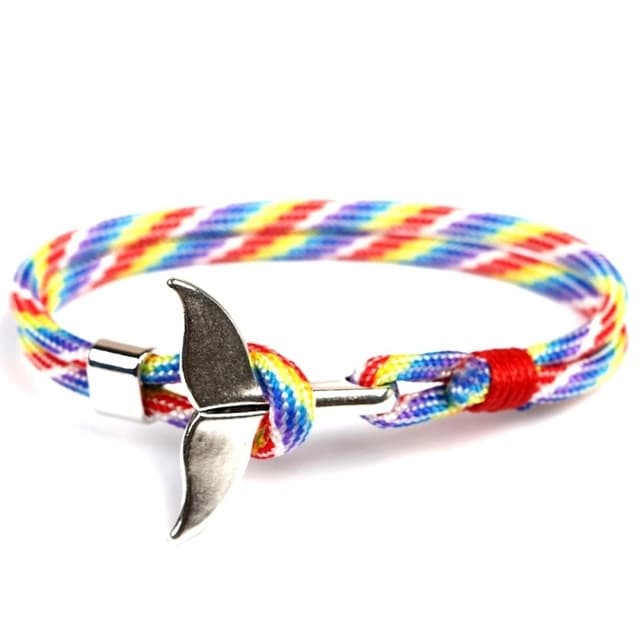 Bracciale con ciondolo a coda di balena e ancora, corda nautica di sopravvivenza (colorato) - Immagine 1