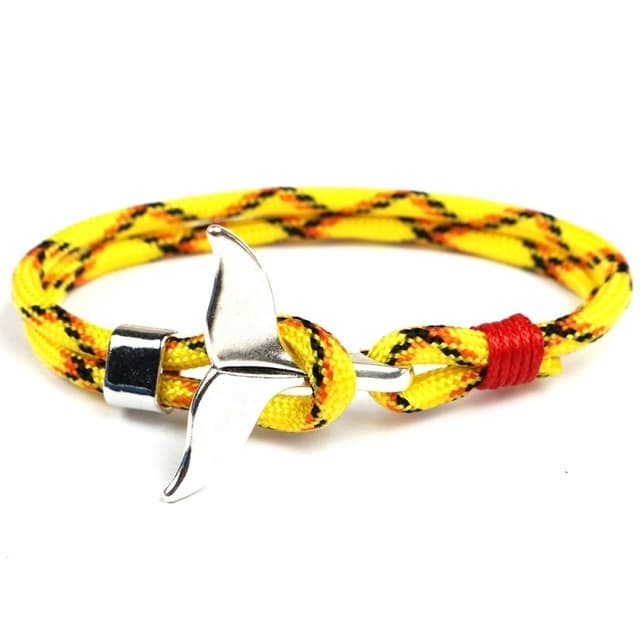 Bracciale con ciondolo a coda di balena e catena di corda nautica di sopravvivenza (Giallo) - Immagine 1
