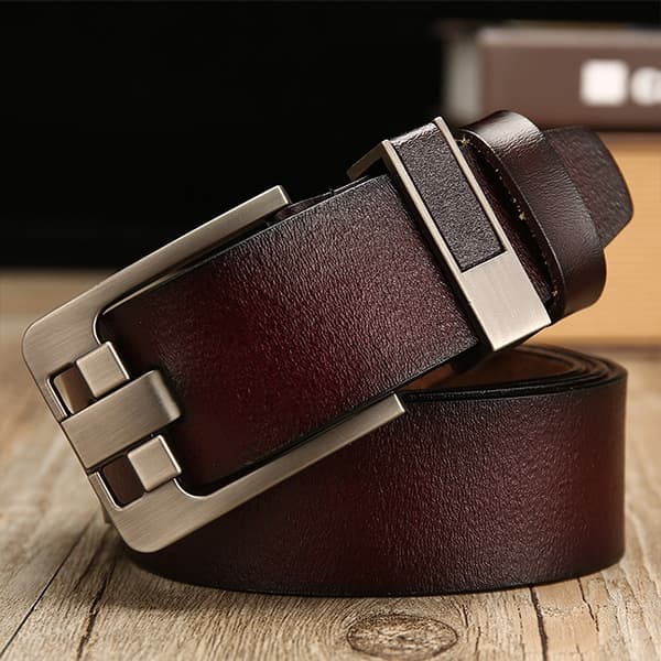 Cintura in pelle di mucca vintage laccata con fibbia a spillo largo per uomo, lunghezza cintura: 130 cm - Immagine 1