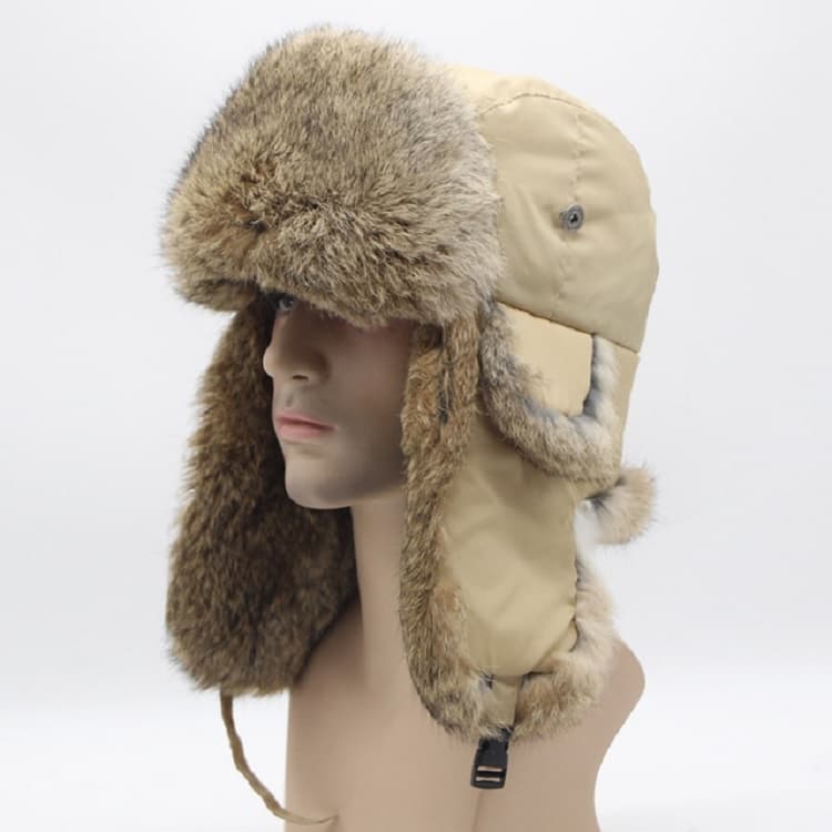 Cappello invernale caldo in pelo di coniglio con top in tessuto spesso, berretto da aviatore per uomo - Immagine 1