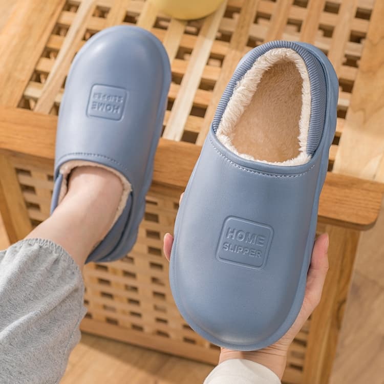 Winter Warm Velvet Thick Waterproof Cotton Slippers, Color: Blue Gray 599(40-41)