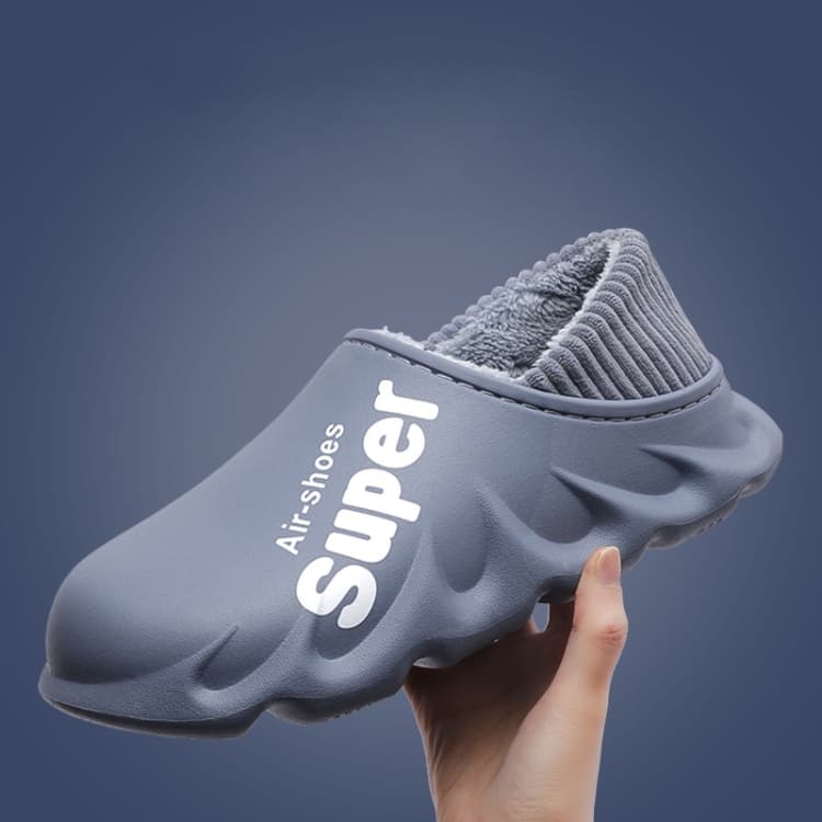 Winter Warm Velvet Thick Waterproof Cotton Slippers, Color: Blue Gray(42-43)