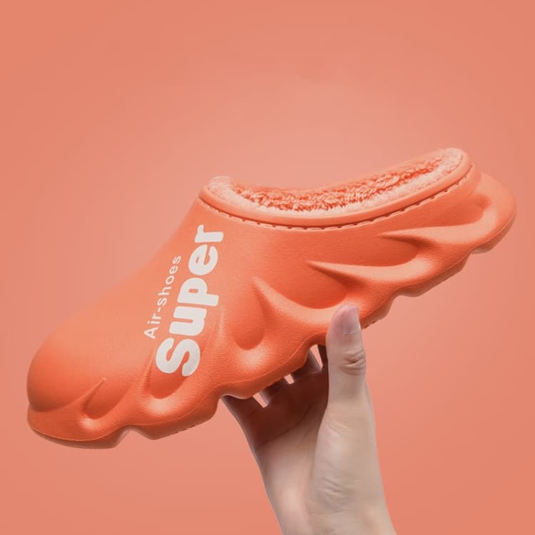 Winter Warm Velvet Thick Waterproof Cotton Slippers, Color: Orange Red No Heel(40-41)