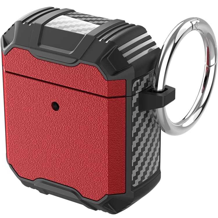 Custodia antiurto in TPU + PC con gancio per AirPods 1/2 (Rosso Nero) - Immagine 1