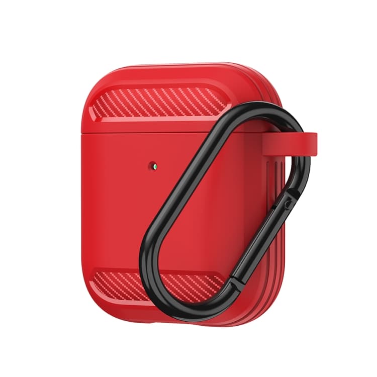Custodia protettiva in TPU con armatura in fibra di carbonio antiurto per auricolari wireless AirPods 1/2 (Rosso) - Immagine 1