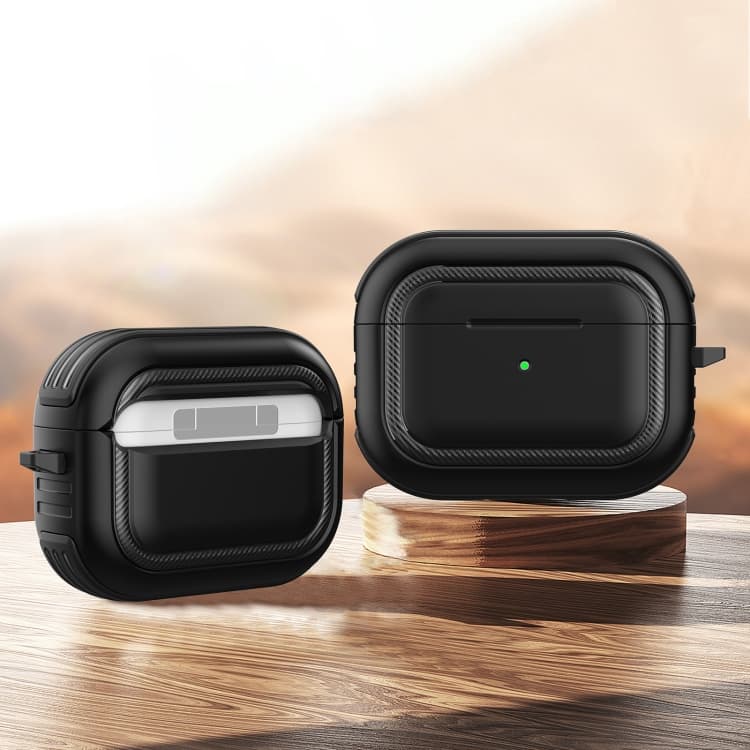 Custodia protettiva antiurto in TPU + PC con moschettone per AirPods Pro (Nero) - Immagine 1