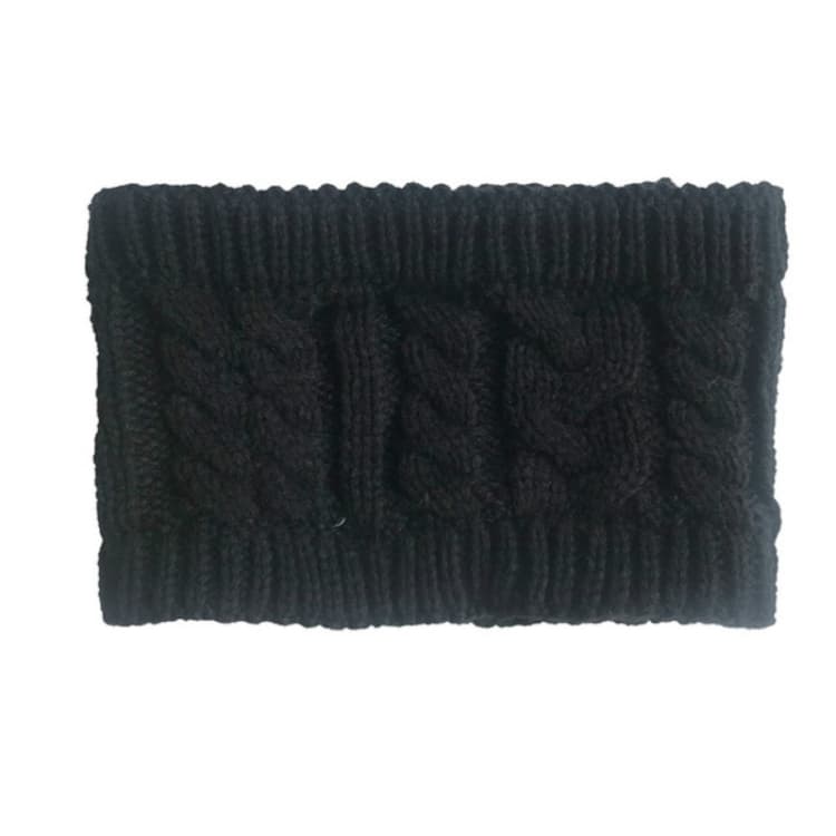 Women Autumn / Winter Topless Twist Knit Wool Warm Hat Headband Earmuffs(Black) - Immagine 1