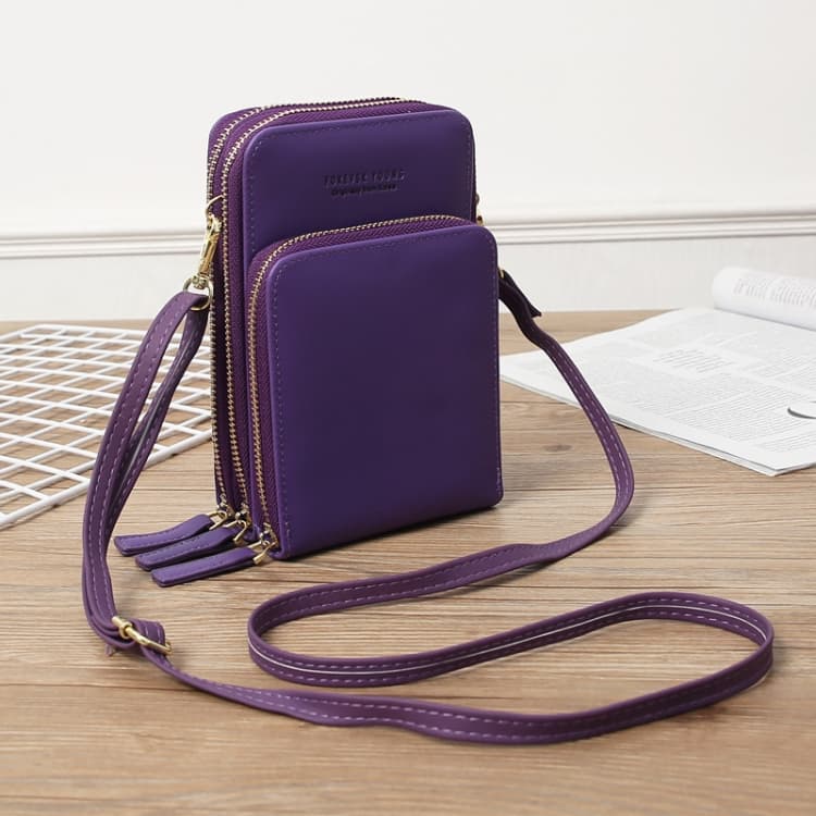 Women Bag Three-Layer Zipper Bag Mirror Touch Screen Large Capacity Crossbody Bag(Purple) - Immagine 1