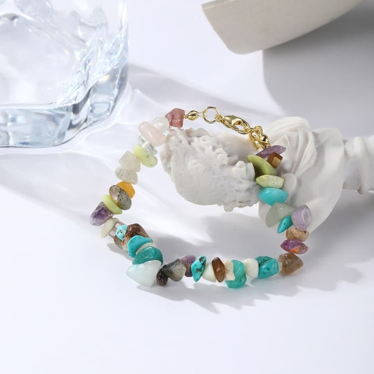 Bracciale e cavigliera in pietre naturali gravel boho donna (S2211-12 Multicolore) - Immagine 1