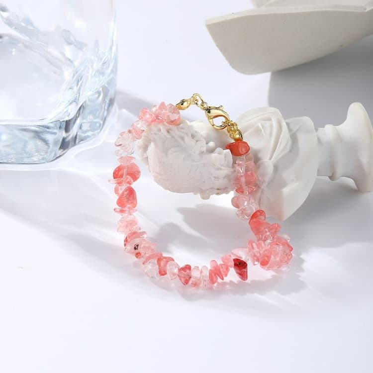 Bracciale e cavigliera in pietra naturale bohémien donna (S2211-13 Rosso anguria) - Immagine 1