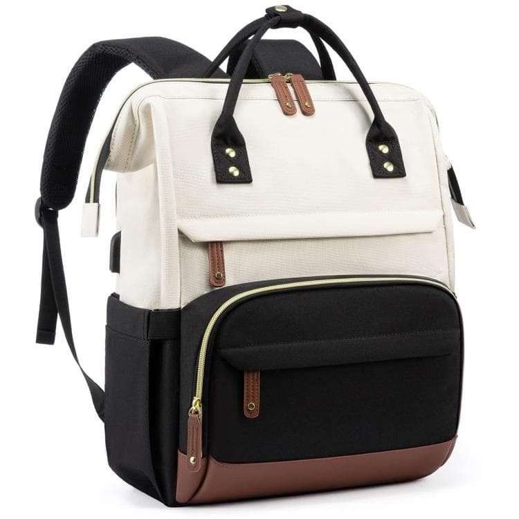 Women Business Laptop Backpack with USB Charging Port & Luggage Strap - Fits 15.6 Inch Laptop for Work, College, Office, and Commuting(Black White) - Immagine 1