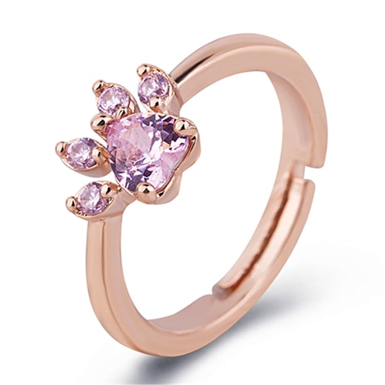 Anello regolabile con artiglio di gatto in cristallo rosa e oro rosa per donna - Immagine 1