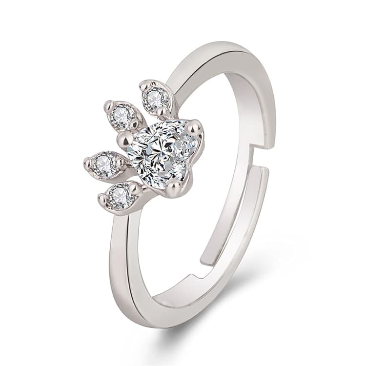 Anello regolabile con artiglio di gatto in cristallo donna (diamante bianco oro bianco) - Immagine 1