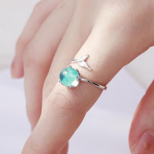 Women Fashion Blue Crystal Mermaid Shape Open Rings - Immagine 1