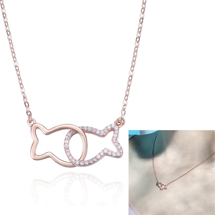 Collana a catena clavicolare con pesciolini che si baciano in argento S925 moda donna - Immagine 1