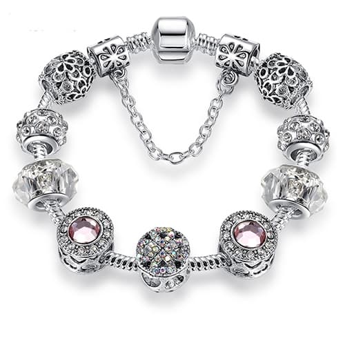 Bracciale in lega con cristallo opale semplice moda donna, lunghezza: 17 cm (argento) - Immagine 1
