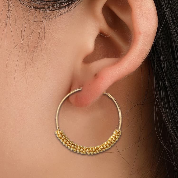 Orecchini a cerchio donna, perline etniche vintage, gioielli boho, dichiarazione (Oro) - Immagine 1