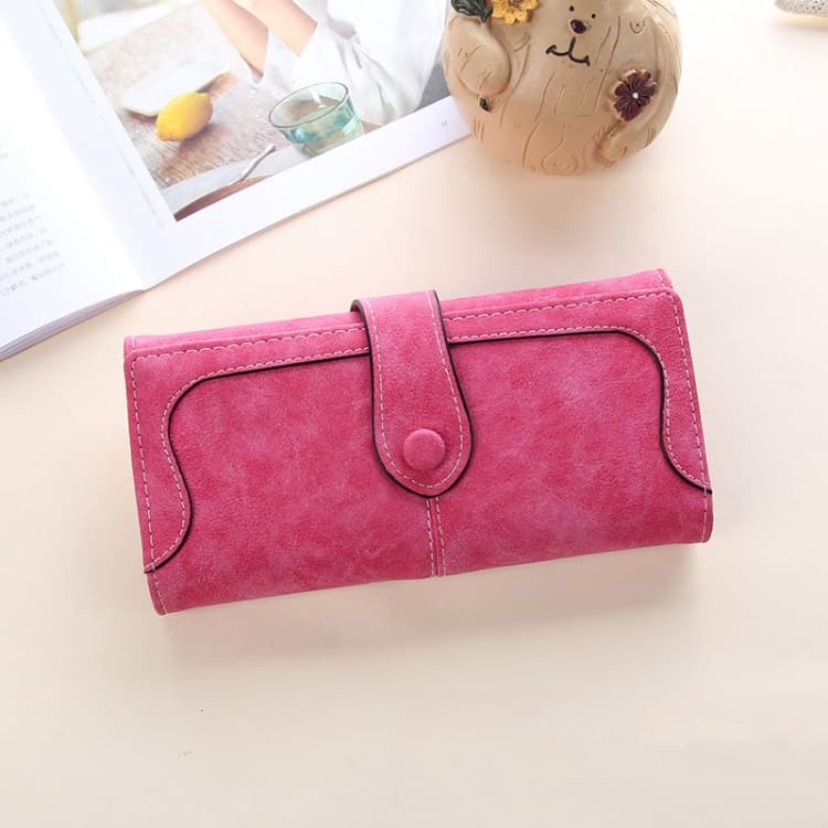 Women Long Wallet Vintage Frosted Splicing Leather Wallet(Rose Red) - Immagine 1