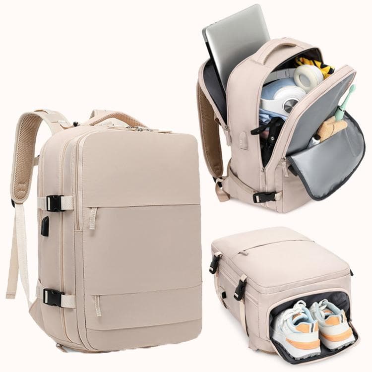 Women Men Travel Backpack Carry-On with Laptop Compartment & USB Port, Shoe Storage, Wet/Dry Separation, Waterproof Large Capacity Daypack(2210 Beige) - Immagine 1